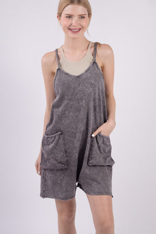 VERY J V-Neck Sleeveless Washed Romper Trendsi