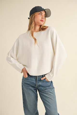 Mable Round Neck Dolman Sleeve Cropped Sweater Trendsi