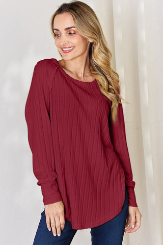 Basic Bae Full Size Ribbed Round Neck Slit T-Shirt Trendsi