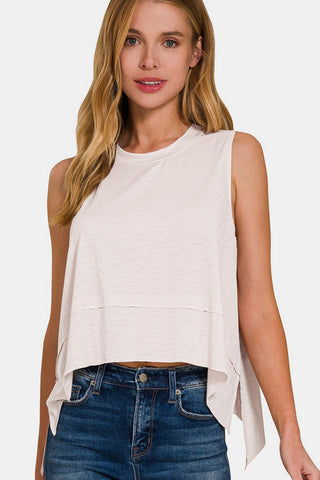 Zenana Slit High-Low Round Neck Tank Trendsi