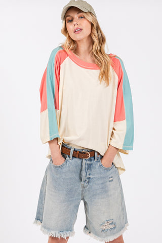 SAGE + FIG Color Block Curved Hem T-Shirt Trendsi