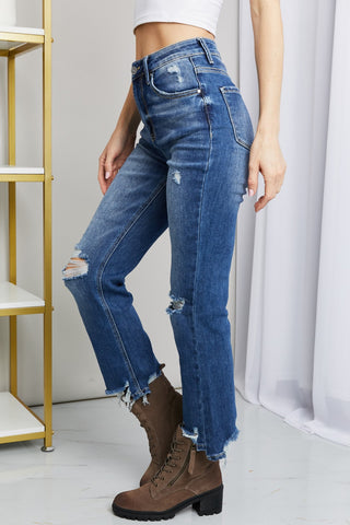 RISEN Frayed Hem Distressed Cropped Jeans Trendsi