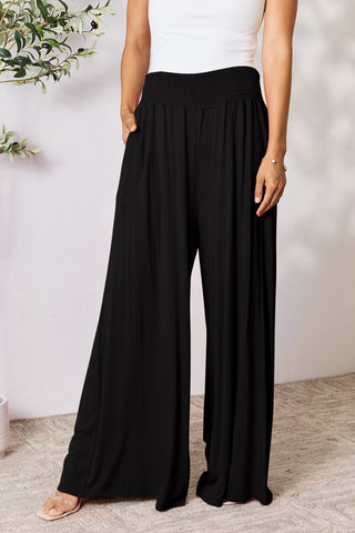 Double Take Full Size Smocked Wide Waistband Wide Leg Pants Trendsi