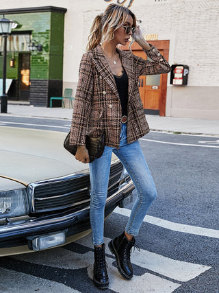 Full Size Plaid Lapel Collar Blazer Trendsi