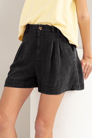 HYFVE High Waist Pleated Linen Shorts Trendsi