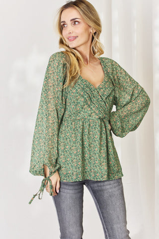 HEYSON Full Size Floral Surplice Peplum Blouse Trendsi