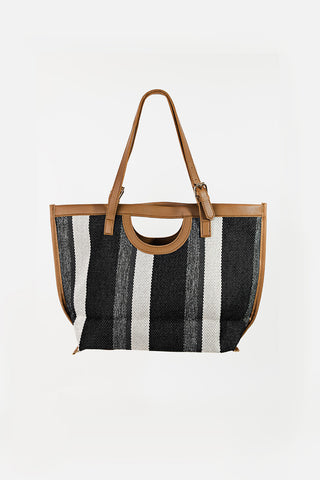 Fame Striped PU Leather Trim Tote Bag Trendsi