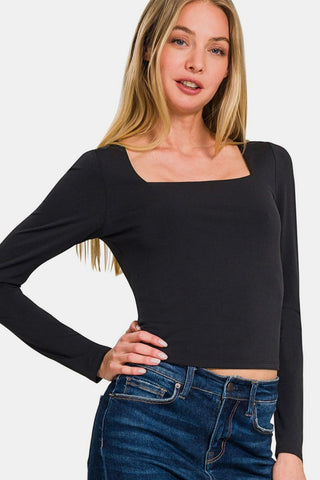 Zenana Square Neck Fitted Long Sleeve T-Shirt Trendsi