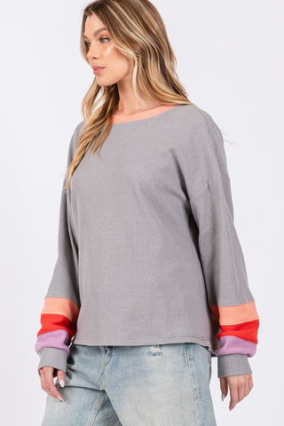 SAGE + FIG Color Block Waffle Knit T-Shirt Trendsi