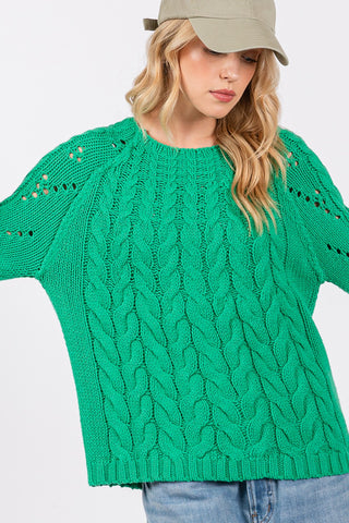 SAGE + FIG Cable-Knit Long Sleeve Sweater Trendsi