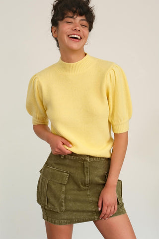 HYFVE Mock Neck Puff Sleeve Sweater Trendsi