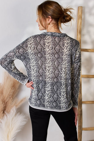 Hailey & Co Full Size Snakeskin V-Neck Long Sleeve Top Trendsi