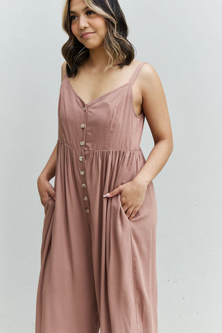 HEYSON All Day Full Size Wide Leg Button Down Jumpsuit in Mocha Trendsi