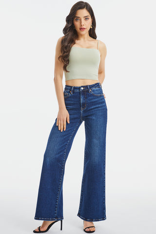 BAYEAS Full Size High Waist Cat's Whisker Wide Leg Jeans Trendsi