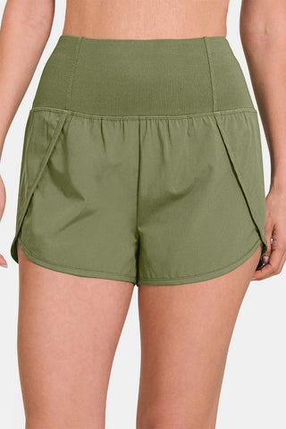 Zenana High-Waisted Zippered Back Pocket Active Shorts Trendsi