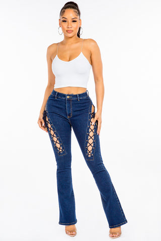 American Bazi High Rise Lace Up Jeans Trendsi