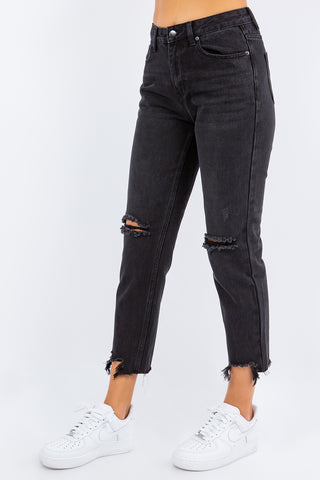 American Bazi High Waist Distressed Cropped Straight Jeans Trendsi