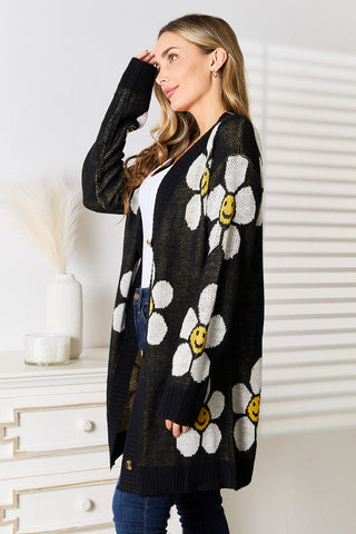 Perfee Floral Button Down Longline Cardigan Trendsi