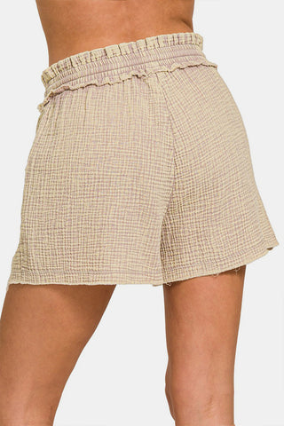 Zenana Washed Frayed Hem Drawstring Shorts Trendsi