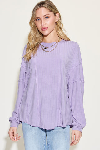 Basic Bae Full Size Ribbed Round Neck Long Sleeve T-Shirt Trendsi