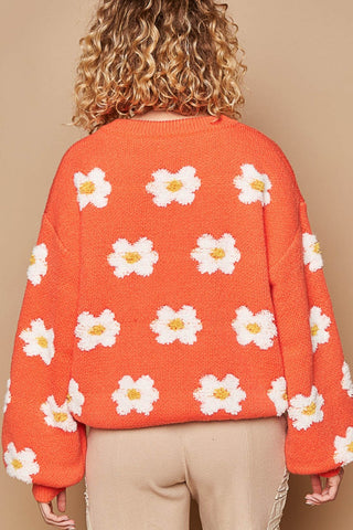 POL Daisy Pattern Drop Shoulder Sweater Trendsi