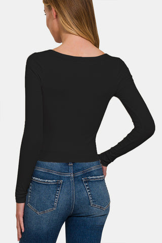 Zenana Scoop Neck Long Sleeve T-Shirt Trendsi