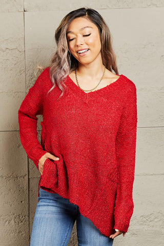 Heimish By The Fire Full Size Draped Detail Knit Sweater Trendsi