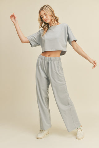 Kimberly C Full Size Short Sleeve Cropped Top and Wide Leg Pants Set Trendsi