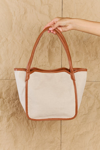 Fame Beach Chic Faux Leather Trim Tote Bag in Ochre Trendsi