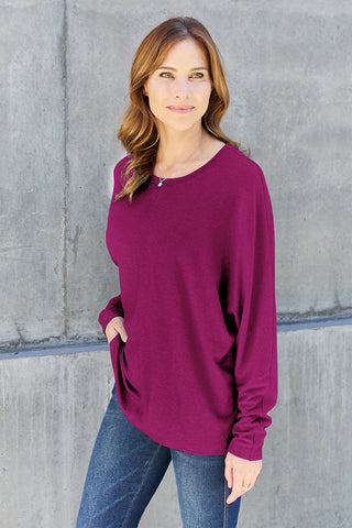 Double Take Full Size Round Neck Long Sleeve T-Shirt Trendsi