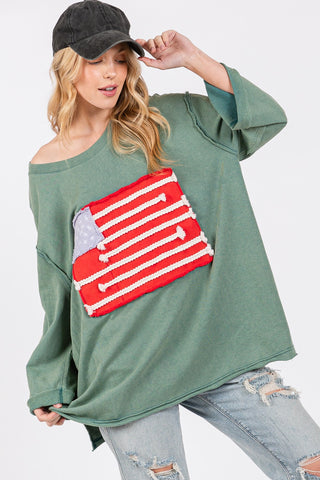 SAGE + FIG Full Size American Flag Patch Drop Shoulder T-Shirt Trendsi