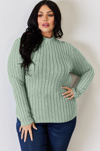 Basic Bae Full Size Ribbed Mock Neck Long Sleeve T-Shirt Trendsi