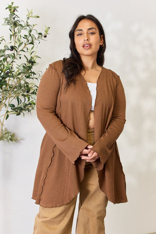 Culture Code Full Size Open Front Long Sleeve Cardigan Trendsi