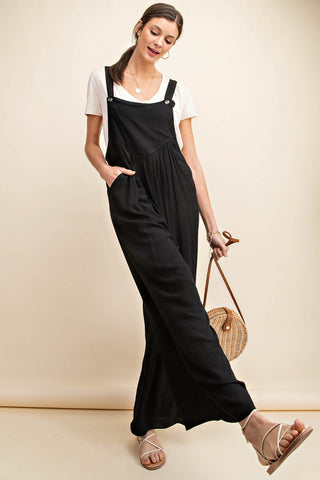 Kori America Full Size Sleeveless Ruched Wide Leg Overalls Trendsi