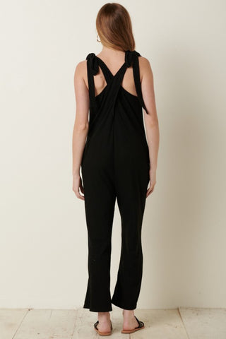 Mittoshop Rib Knit V-Neck Cross Back Jumpsuit Trendsi