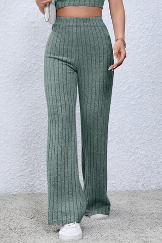 Basic Bae Full Size Ribbed High Waist Flare Pants Trendsi