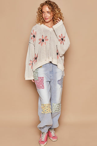 POL Floral Pattern Hooded High-Low Sweater Trendsi