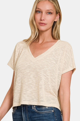 Zenana V-Neck Short Sleeve Crop T-Shirt Trendsi