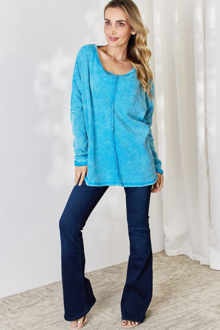 Zenana Oversized Waffle Long Sleeve Top Trendsi