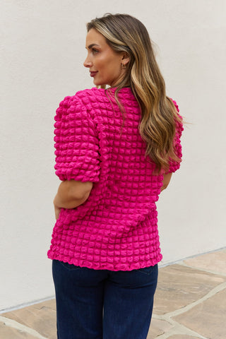 And The Why Full Size Bubble Textured Puff Sleeve Top Trendsi