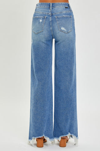 RISEN Full Size High Rise Frayed Hem Wide Leg Jeans Trendsi