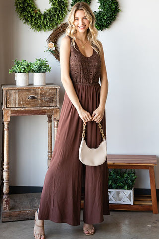 First Love Tie Back Sleeveless Slit Wide Leg Jumpsuit Trendsi