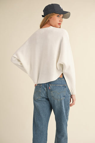 Mable Round Neck Dolman Sleeve Cropped Sweater Trendsi