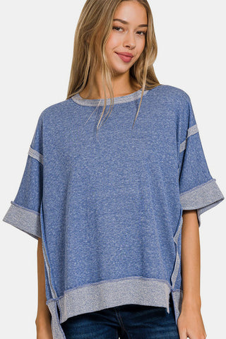 Zenana Contrast Trim Drop Shoulder T-Shirt Trendsi