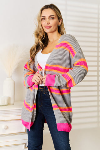 Woven Right Ribbed Long Sleeve Cardigan Trendsi