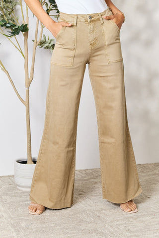 BAYEAS Raw Hem Wide Leg Jeans Trendsi