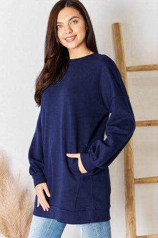 Zenana Oversized Round Neck Long Sleeve Sweatshirt Trendsi