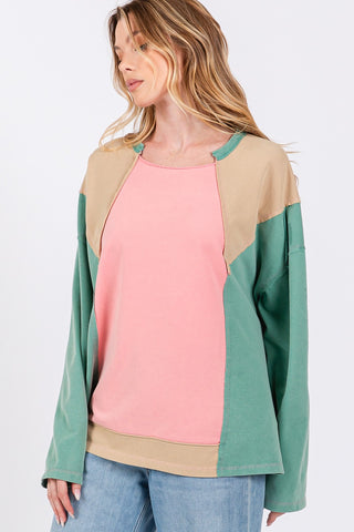 SAGE + FIG Mineral Wash Color Block Top Trendsi