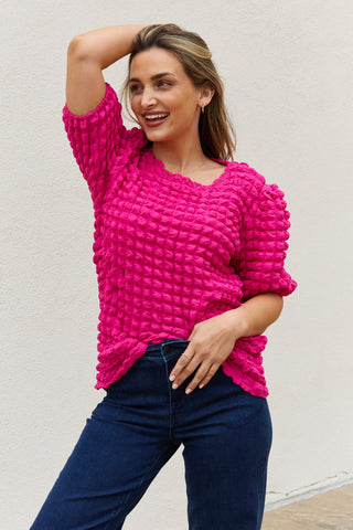 And The Why Full Size Bubble Textured Puff Sleeve Top Trendsi