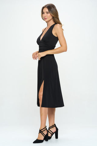 RENEE C Ruched Waist Sleeveless Slit Dress Trendsi